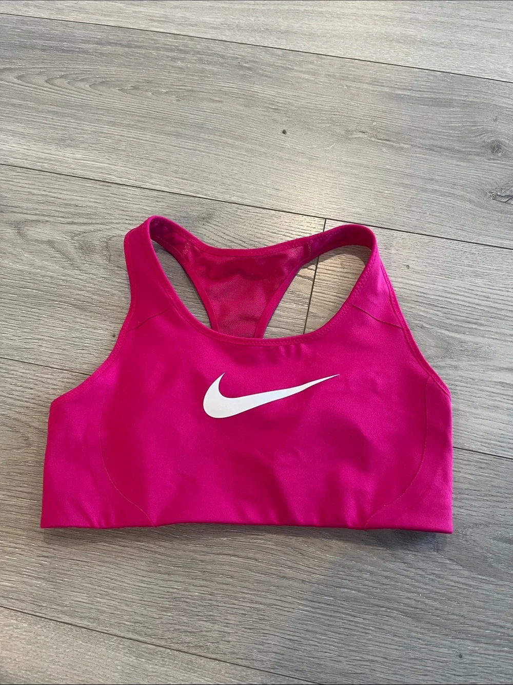 Nike Women’s Hot Pink Swim Sports Bra with White Swoosh